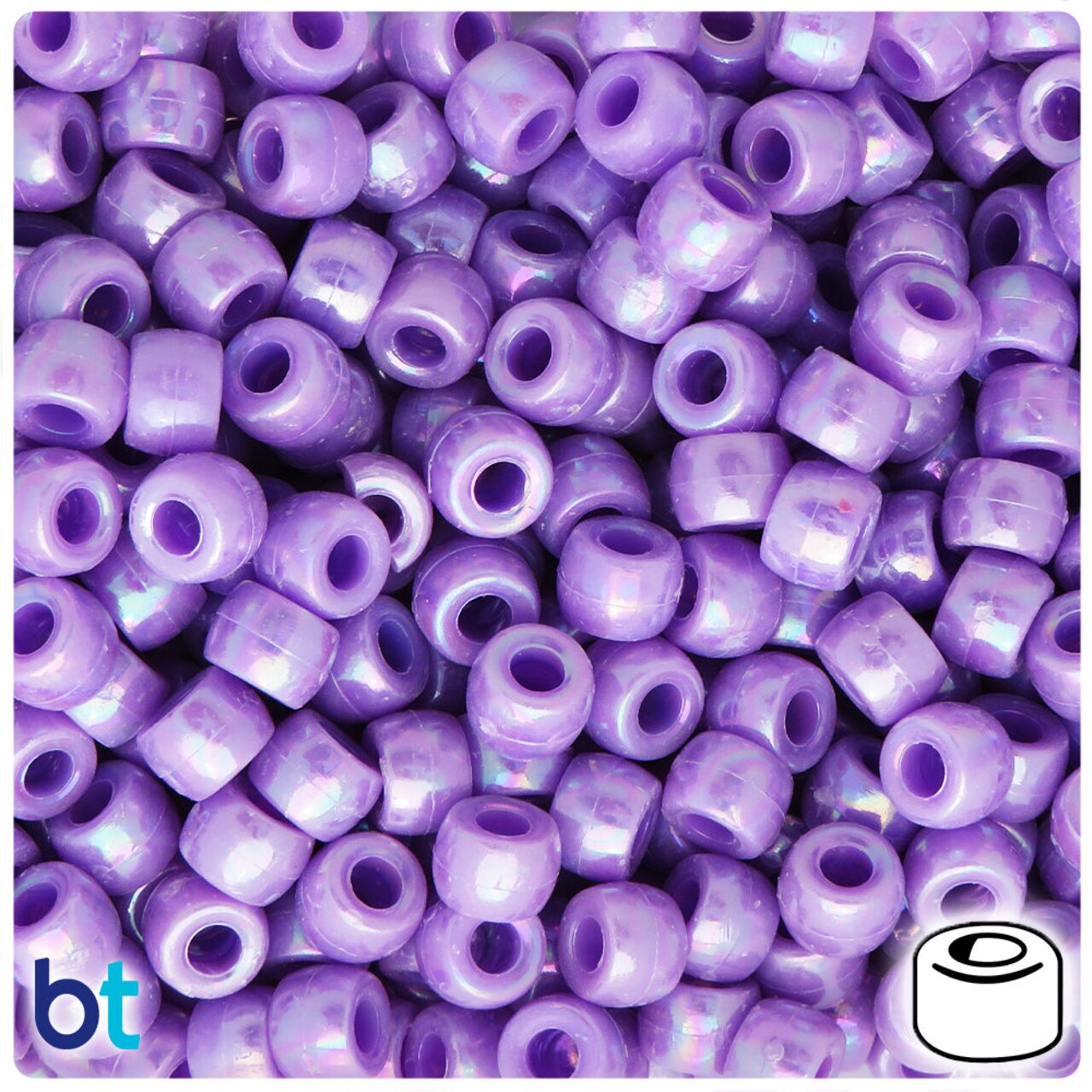 BeadTin Light Purple Opaque AB 9x6mm Barrel Plastic Pony Beads (300pcs)